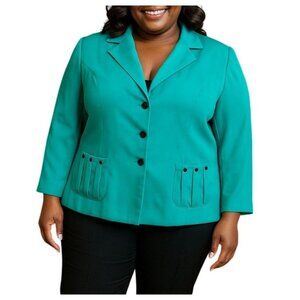 Sweet Suit Size 18W Blazer Button-Down Shoulder Pads Jacket Teal Stylish Classic